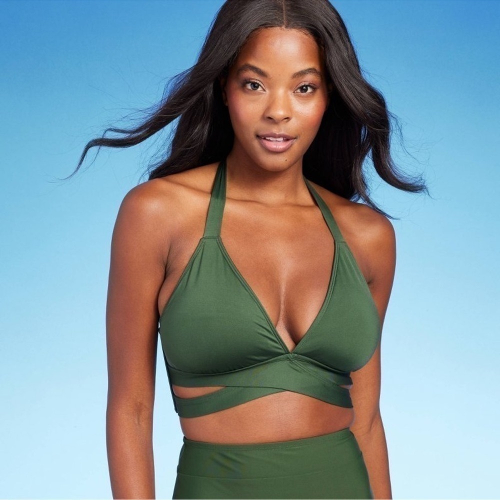 Women's Faux Wrap Bikini Top - Kona Sol DarkGreen Sage Green
